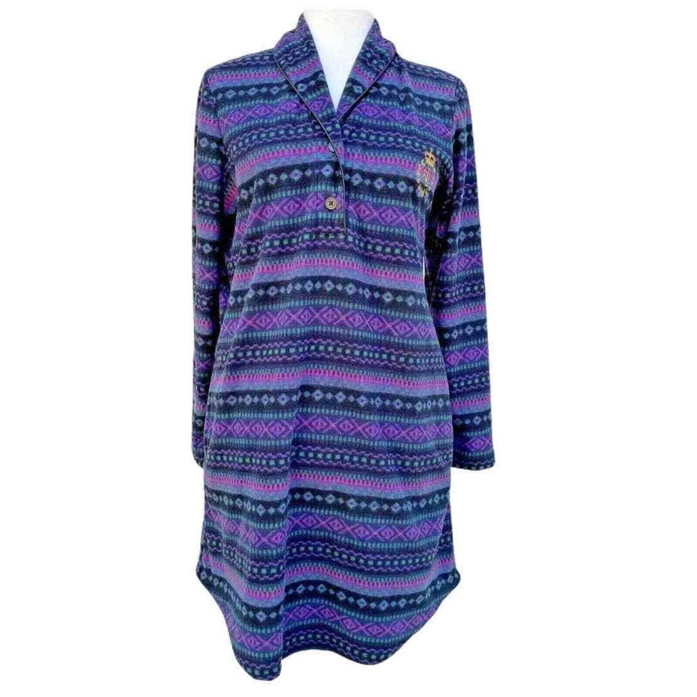 Lauren Ralph Lauren Nightgown Pajamas Womens Medium Purple Aztec Fleece Pockets